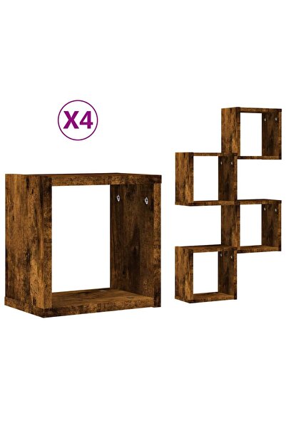 vidaxl Șemele de perete cu raft 4 pcs Stejar fumuriu 26 x 15 x 26 cm