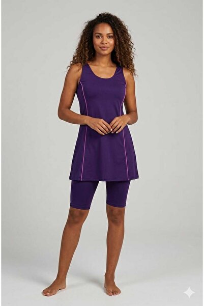 SUERTO Mor Women's Lycra Swimsuit with Tights and Dress, Chest Pad Sewn on th...