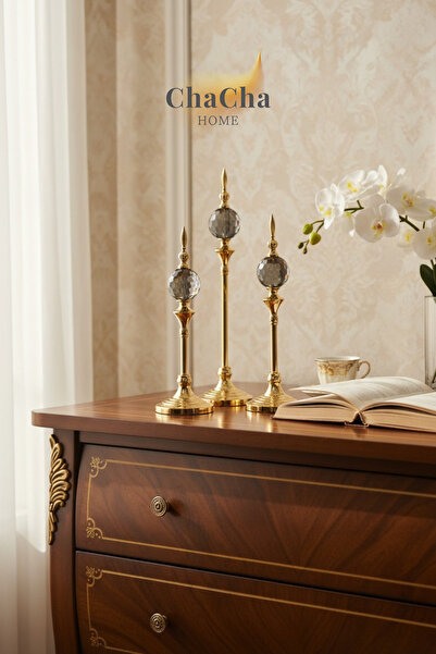 ChaCha Home Kristal Küre Dekoratif Obje 3’lü Set – Lüks Salon & Konsol Aksesuarı