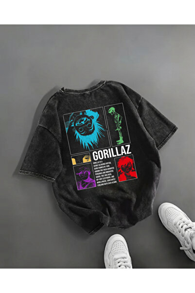 Touz Moda تي شيرت Gorillaz مطبوع قابل للغسل للجنسين قصة فضفاضة