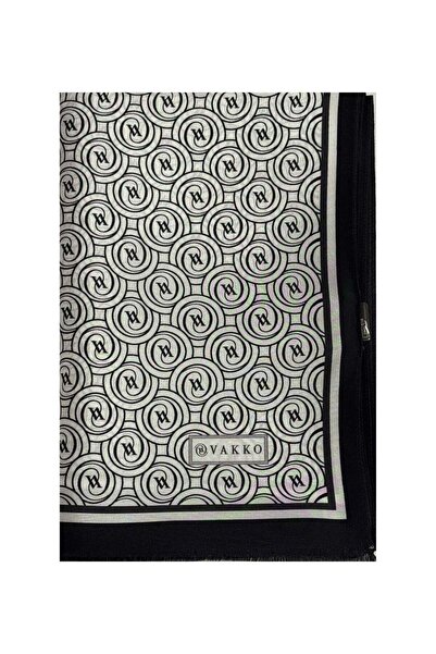 Vakko Tivil Monogram Silk Shawl 41407-White Black