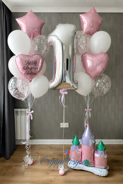 Organizasyon Pazarı Kişiye Özel Baskılı Balon Buketi | Gümüş Rakam 2 Balon Se...