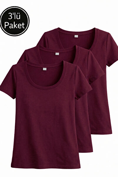 FHELIA Women's Ecru Cotton T-Shirt 3 Piece Set U Neck