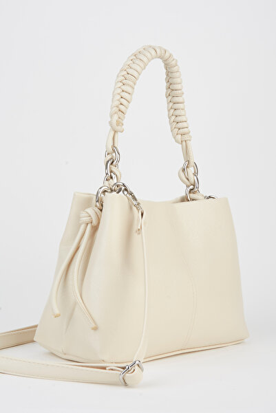 Vivaq Women's Cream Faux Leather Knitted Strap Lined Zipper Closure Handbag a...