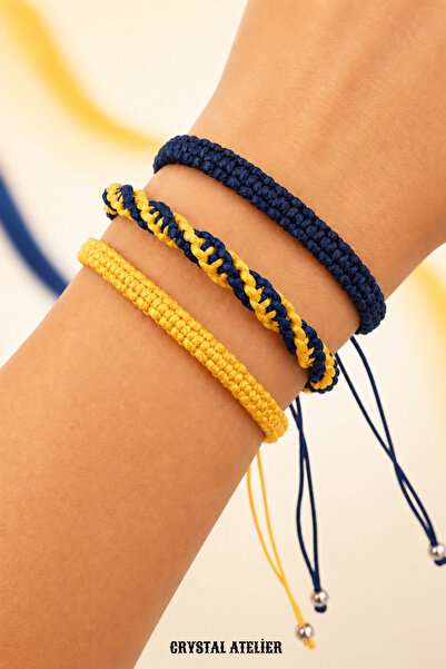 Crystal Atelier Set of 3 Yellow Navy Blue Fan Bracelets Adjustable Unisex Spi...