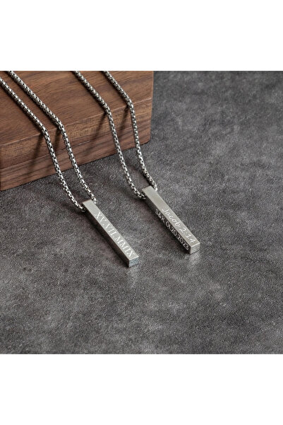 Steel Art Kuyumculuk Çelik İsimli Bar Kolye Kişiye Özel İsim Tarih Yazılır