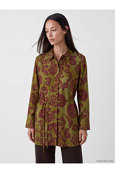 LC Waikiki Burgundy Patterned Belted Women's Shirt Tunic