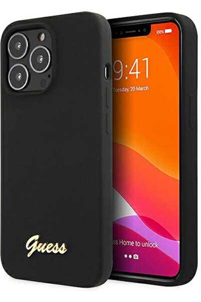 Guess Λογότυπο Script Gold Μαύρη Θήκη Πλάτης Σιλικόνης (iPhone 13 Pro Max) Κω...