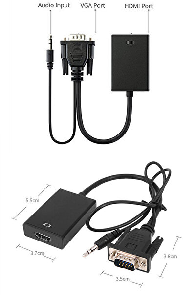 ThenTech Ses Destekli VGA To HDMI Dönüştürücü Çevirici Aux Kablolu Görüntü Aktarıcı PC Tv Uyumlu Adaptör