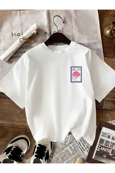 PAVRO Unisex Άνετο T-shirt με μικτό σχέδιο και στάμπα