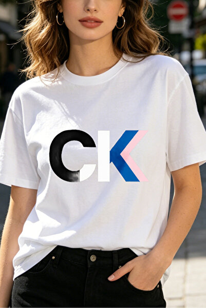 Fleck قمصان نسائية بطباعة شعار CK، تصميم عصري بسيط، قمصان قطنية بيضاء، أزياء ...