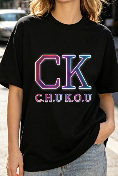 Fleck تي شيرتات نسائية CK C H U K O U بشعار متدرج بألوان النيون على طراز ملاب...