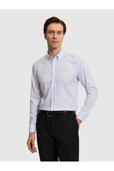 Cacharel Light Blue Slim Fit Long Sleeve Basic Shirt 50325041-Vr003