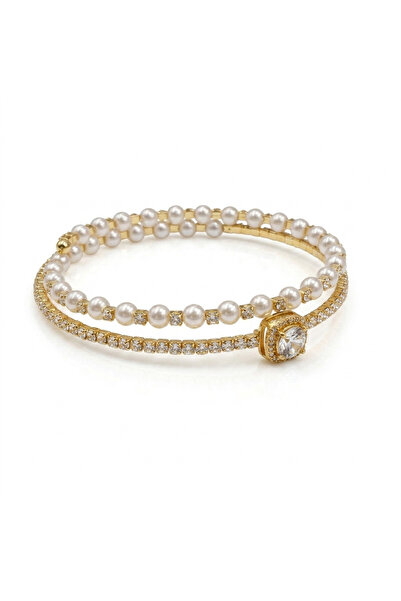 Generic Gold-Tone Double Layer Pearl & Crystal Bracelet for Women - Faux Pear...