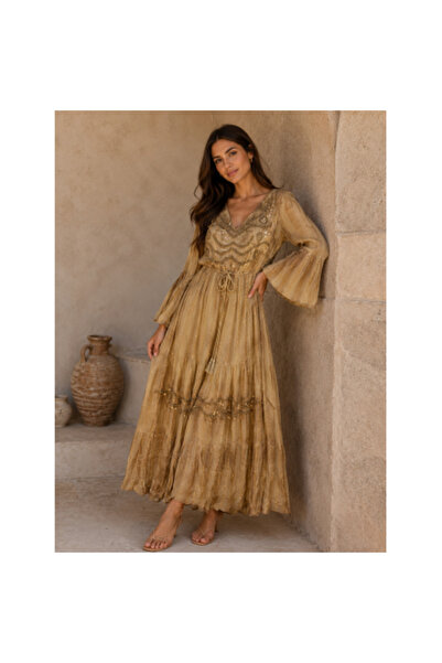 FeteRL BOHO Espagnia Beige Dress with gold applications