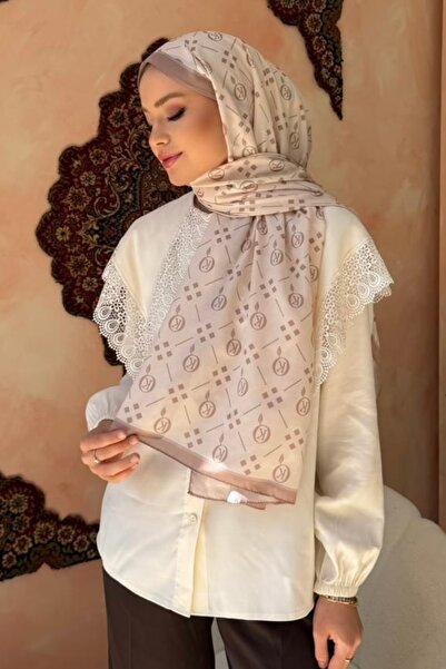 İmajButik Beige Monogram Patterned Soft Shawl