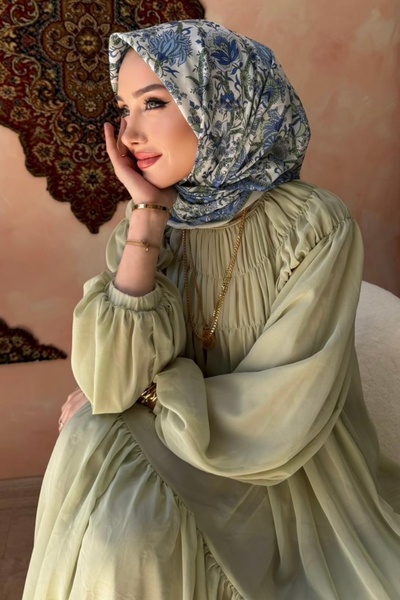 İmajButik وشاح ناعم منقوش باللونين الأخضر والأزرق