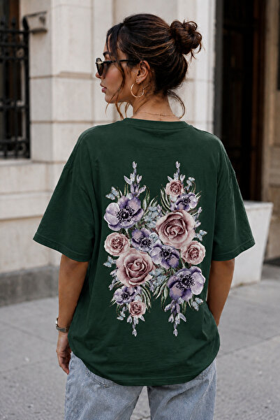 ArtYus Tricou oversize unisex cu imprimeu floral pe spate – Tricou casual din...