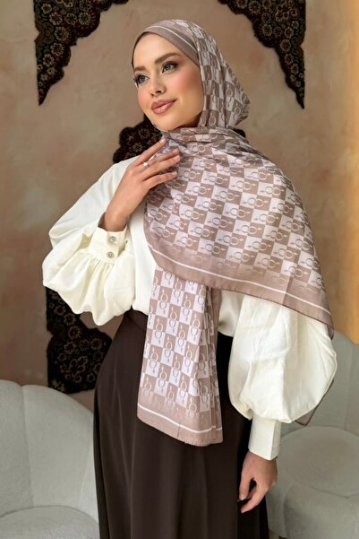 İmajButik Beige Monogram Patterned Soft Shawl