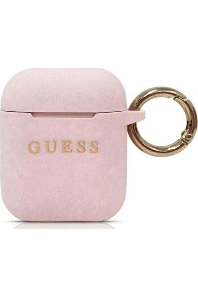 Guess Θήκη σιλικόνης με γάντζο, ανοιχτό ροζ, για Apple AirPods 1 / AirPods 2