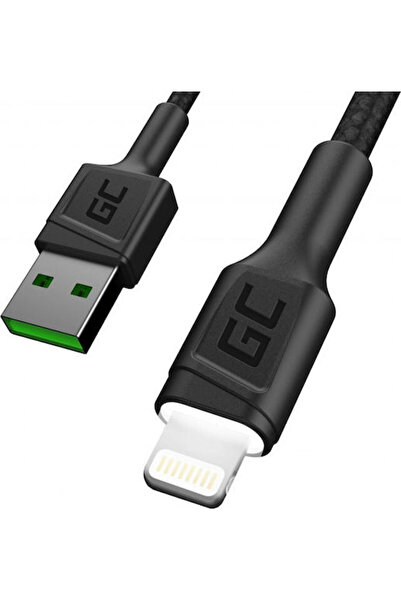 Green Cell Cell Ray USB-A Πλεγμένο / LED Καλώδιο USB-A σε Lightning Μαύρο 2μ ...