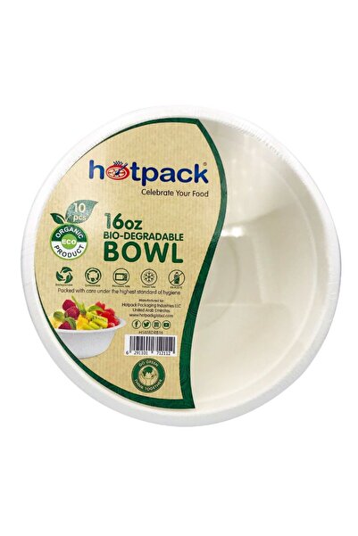 Hotpack وعاء ورقي قابل للتحلل الحيوي سعة 16 أونصة، 10 قطع