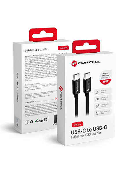 Forcell C338 Καλώδιο USB 3.2 USB-C Αρσενικό - USB-C 60W PD Μαύρο 3μ 593928