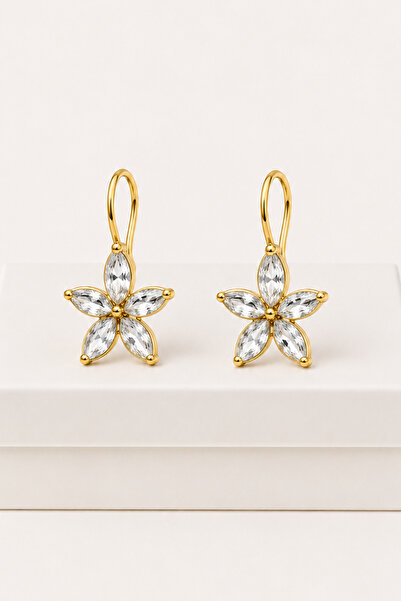 MakeWell Colorful Zircon Stone Lotus Flower Earrings |   Gold Color Flower Fi...