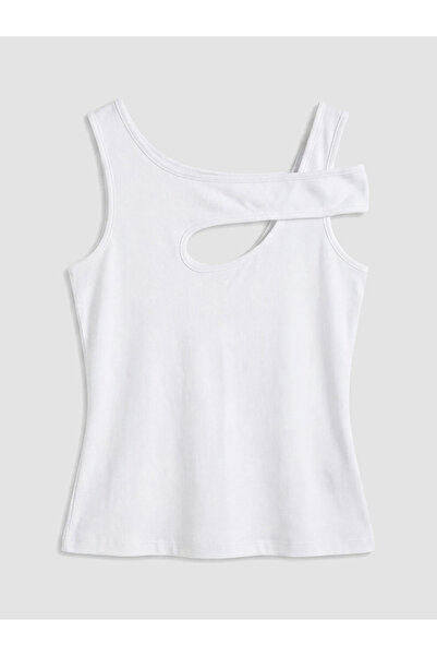 LC Waikiki White Asymmetrical Collar Blouse with Window Detail