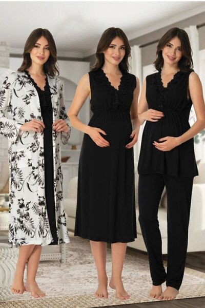 Effortt Maternity Pajamas and Dressing Gowns 4-Piece Cotton Set