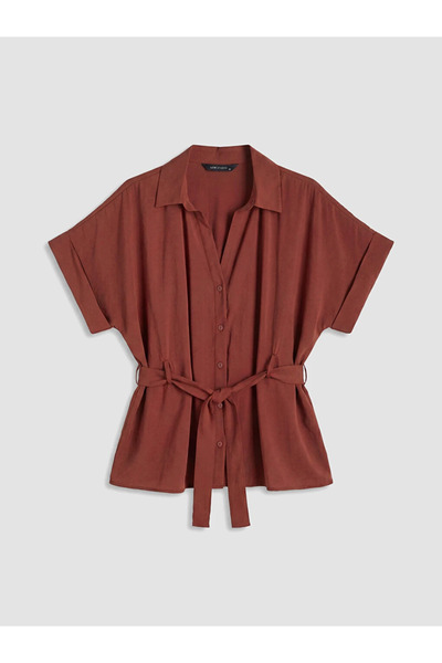 LC Waikiki Burgundy Oversize Modal Blend Women's Shirt