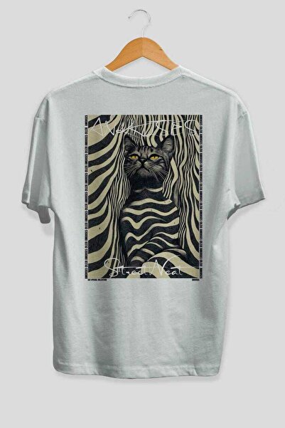 Ankhises For the Love of Cats 96 Cat Printed White Oversize T-Shirt 100% Cott...