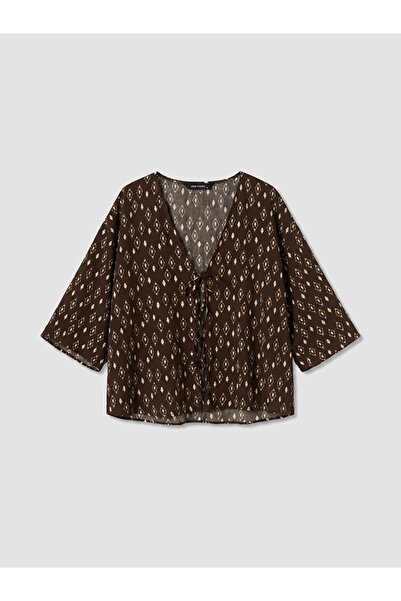 LC Waikiki Brown Patterned Oversize Women's Kimono