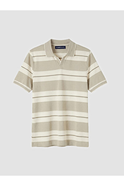 LC Waikiki Beige Polo Collar Striped Pique Men's T-Shirt