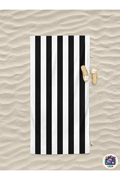 Levva Home Black and White Patterned Cotton Digital Printed Young Boys' Beach...