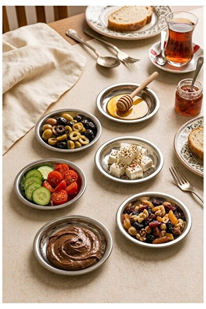 Emal Home 6'lı Paslanmaz Çelik Meze ve Kahvaltı Sunum Tabağı Seti - Mini Çere...