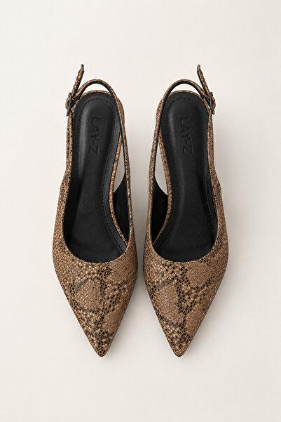 Women Lay-z Women's Gold Brown Snake Patterned Pointed Toe Wedge Heeled Styli...