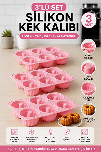 Stork 3 Adet 6'lı Silikon Muffin ve Cupcake Kalıbı - Yapışmaz Tek Parça Esnek...