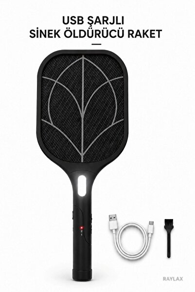 RAYLAX Elektrikli Sinek Raketi – Şarjlı, LED Işıklı, 360° Etkili, 15W Güçlü V...