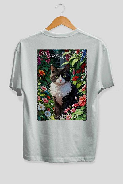Ankhises For the Love of Cats 9 Cats Printed White Oversize T-Shirt 100% Cott...