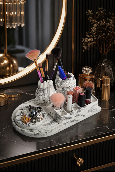 betonmall Decorative Vanity Table Organizer - 5-Piece Concrete Jewelry and Ma...