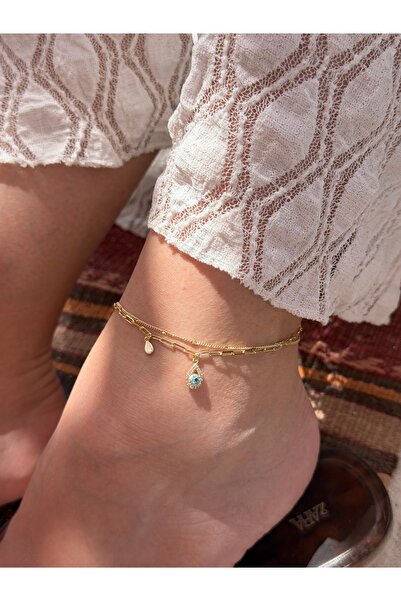 venti design Damla Nazar 14K Altın Kaplama İkili Kadın Halhal