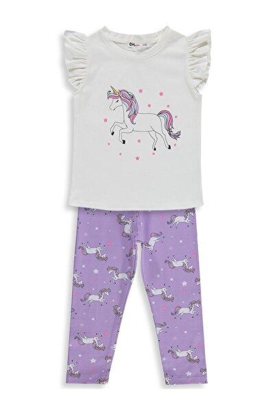 Civil Girls Set cu imprimeu Unicorn pentru copii de 2-5 ani - Liliac