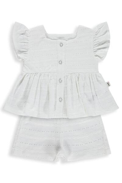 Civil Baby Brodeli Şortlu 6-18 Ay Takım - Ekru