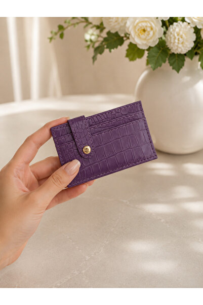 Sellini Crocodile Patterned Purple Women's Card Holder Wallet with Snap Closure