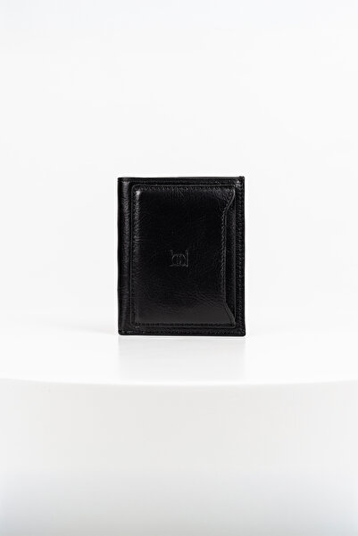 BAYDERİ Midos Genuine Leather Men's Wallet with Extra Card Holder Black