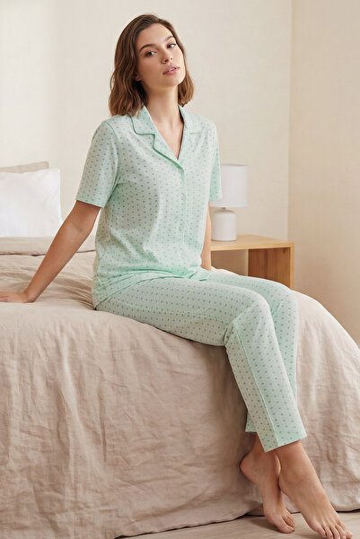 intimateunderwear Women's Buttoned Cotton Combed Cotton Pajama Set