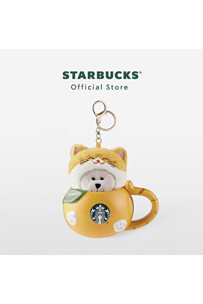 Starbucks ®   كوب برتقالي مع سلسلة مفاتيح على شكل قطة 12 أونصة.