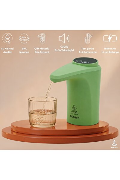 Pizen Flow USB Şarjlı Otomatik Damacana Su Pompası TDS Ölçer 250ml 500ml 1L 2...