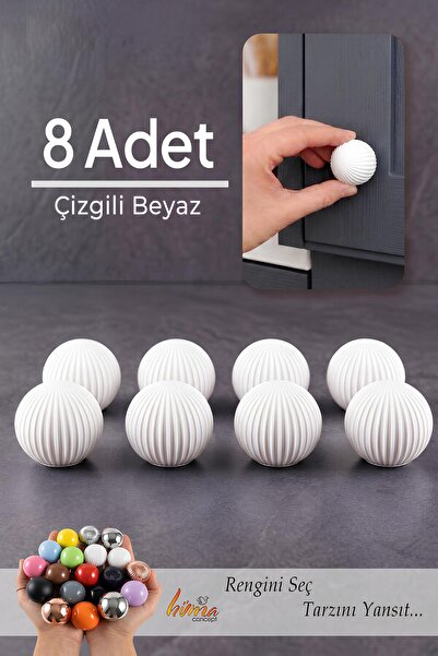 GLASWEN 8 komada tvrdih plastičnih dugmadi, okrugli, kuglasti, prugasti, beli...